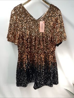 MANER OMBRÉ SEQUINED ROMPER WITH FLUTTER SLEEVES FTL-06-004